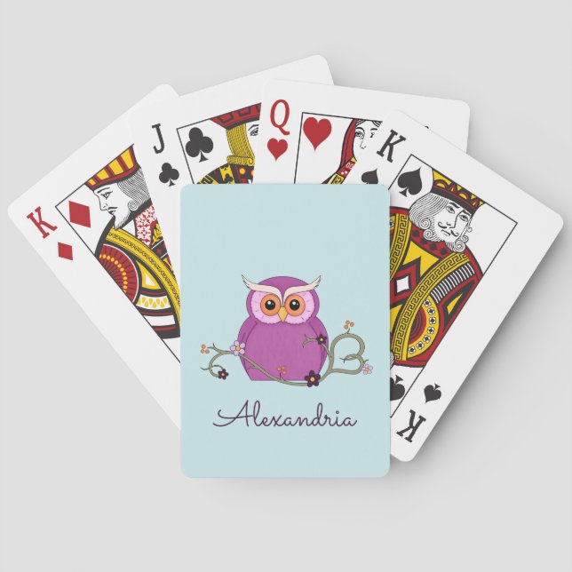 Cute Purple Owl Playing Cards (Back)