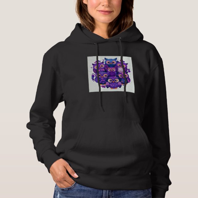 Cute Purple Owls Illustration Minimal Unique Big E Hoodie (Front)