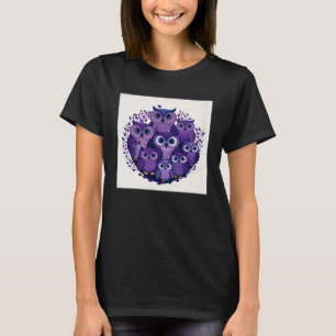 Cute Purple Owls Illustration Minimal Unique Big E T-Shirt