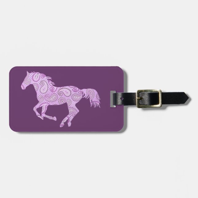 Cute Purple Paisley Horse Luggage Tag (Front Horizontal)