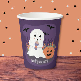Cute Purple Paper Cup with Halloween Ghost