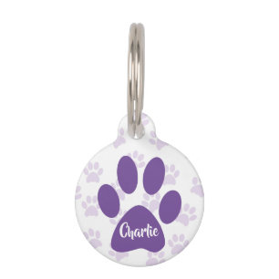 Cute Purple Paw Prints Personalised Pet ID Tag