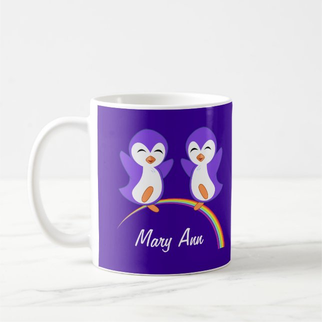 Cute Purple Penguin Coffee Mug (Left)