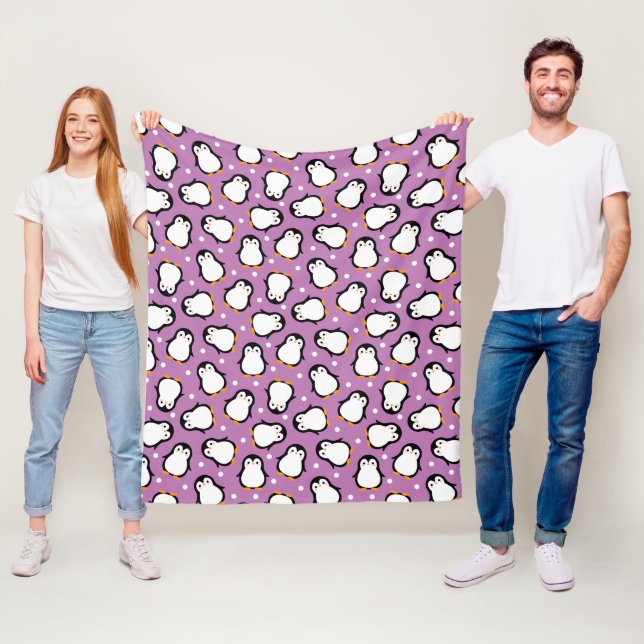 Cute purple penguin pattern fleece blanket (In Situ)
