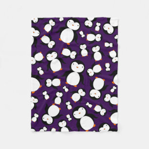 Cute purple penguin pattern fleece blanket