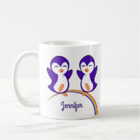 Cute Purple Penguin Rainbow Monogram Kids