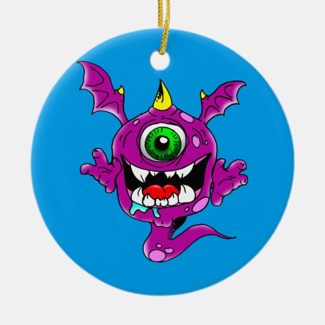 Cute Purple People Eater Monster Ceramic Tree Decoration (Front)