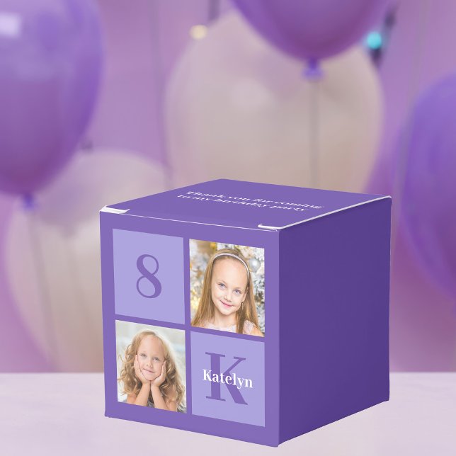 Cute Purple Personalised Photo Birthday Party Favour Box (Creator Uploaded)