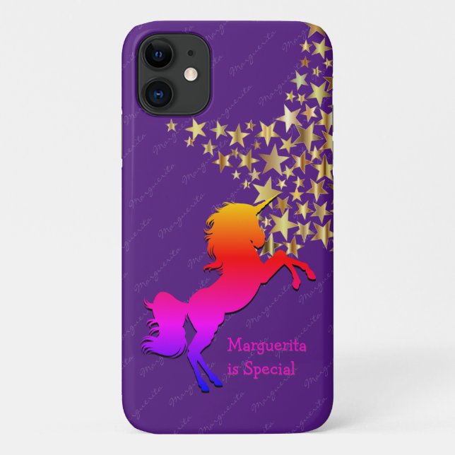 Cute PURPLE Personalised UNICORN Case-Mate iPhone Case (Back)