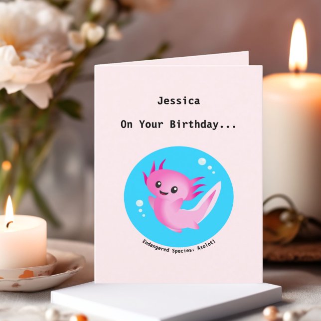 Cute Purple Pink Axolotl Bubble with Name Holiday Card (Creator Uploaded)