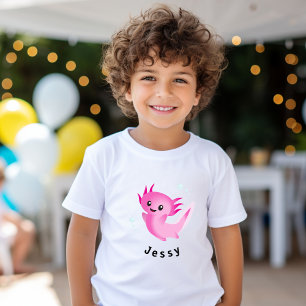 Cute Purple Pink Axolotl Bubble with Name T-Shirt
