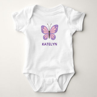 Cute Purple Pink Butterfly Personalised Name Baby Bodysuit