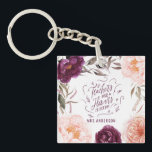 cute purple pink floral elegant teacher  key ring<br><div class="desc">Floral and pumpkin fall design in purple,  green and peach. With beautiful watercolor floral,  foliage and pumpkin design. Ideal fall/autumn design. Sutable for a gift</div>