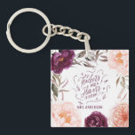 cute purple pink floral elegant teacher  key ring<br><div class="desc">Floral and pumpkin fall design in purple,  green and peach. With beautiful watercolor floral,  foliage and pumpkin design. Ideal fall/autumn design. Sutable for a gift</div>