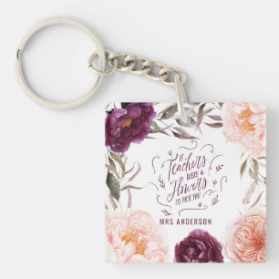cute purple pink floral elegant teacher  key ring