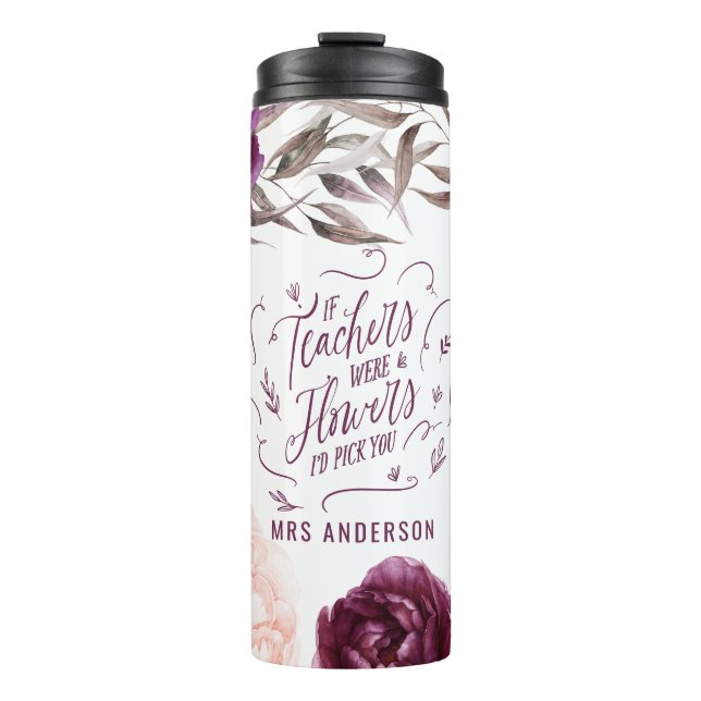 cute purple pink floral elegant teacher  thermal tumbler (Front)