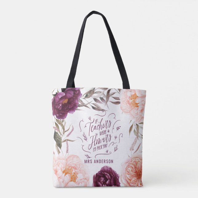 cute purple pink floral elegant teacher tote bag (Back)