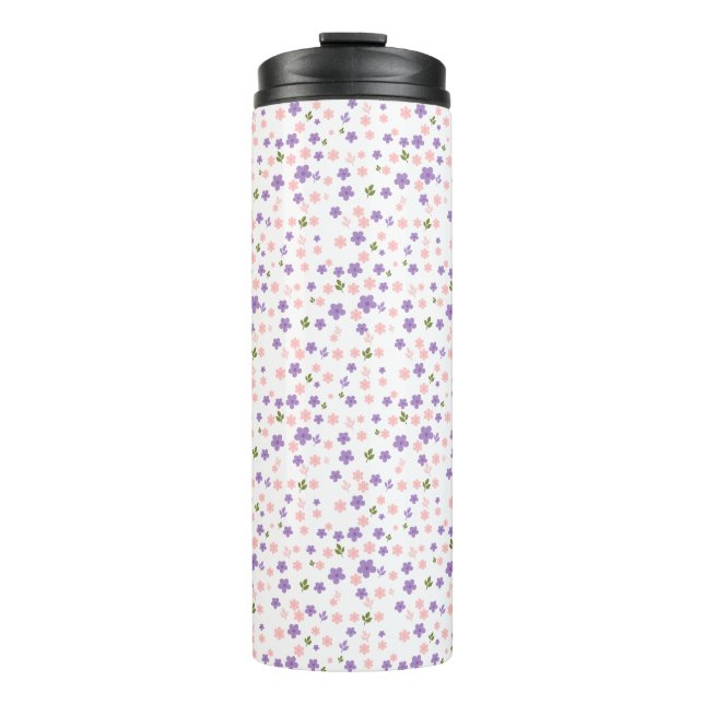 Cute Purple & Pink Floral Pattern Travel Mug  (Front)