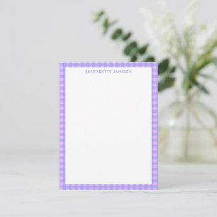 Cute Purple Pink Gingham Personalised Stationery Card