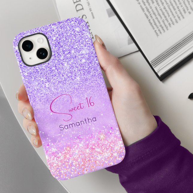 Cute purple pink glitter birthday monogram Case-Mate iPhone case (Creator Uploaded)
