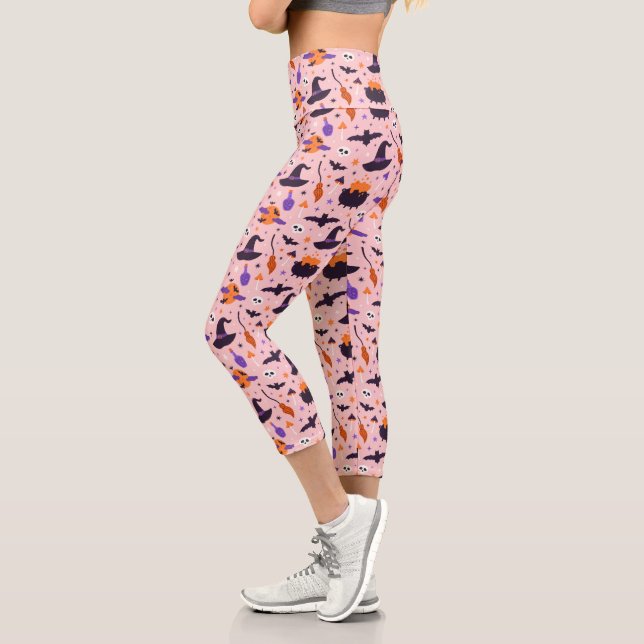 Cute Purple & Pink Halloween Pattern Capri Leggings (Left)