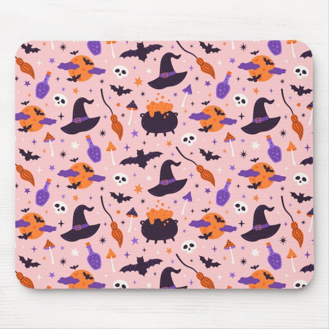 Cute Purple & Pink Halloween Pattern Mouse Pad (Front)