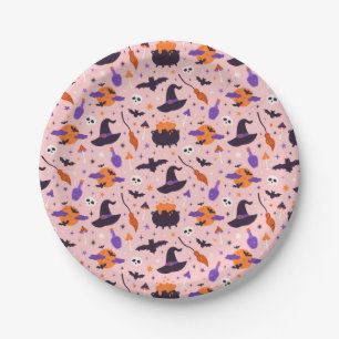 Cute Purple & Pink Halloween Pattern Paper Plate
