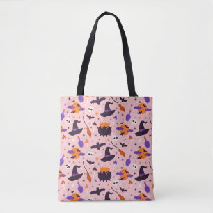Cute Purple & Pink Halloween Pattern Tote Bag