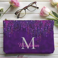 Cute Purple pink Unicorn Glitter Drips monogram