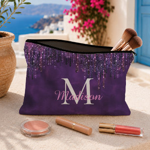 Cute Purple pink Unicorn Glitter Drips monogram Accessory Pouch