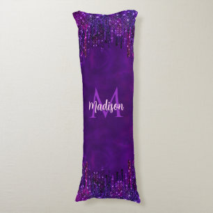 Cute Purple pink Unicorn Glitter Drips monogram Body Cushion