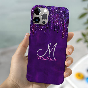 Cute Purple pink Unicorn Glitter Drips monogram Case-Mate iPhone Case