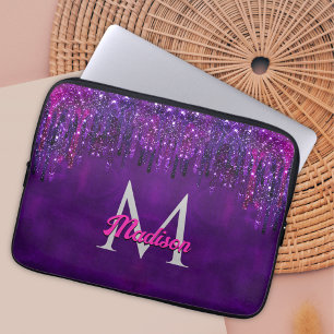 Cute Purple pink Unicorn Glitter Drips monogram Laptop Sleeve