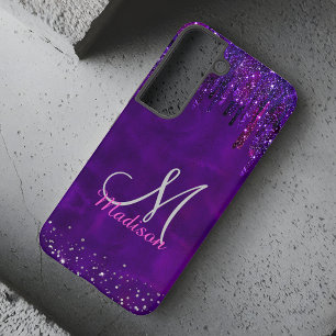 Cute Purple pink Unicorn Glitter Drips monogram Samsung Galaxy Case