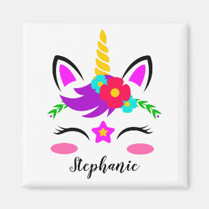 Cute Purple Pink Unicorn Red Flower Personalised Magnet