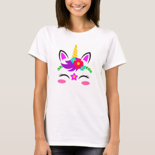 Cute Purple Pink Unicorn Red Flower T-Shirt