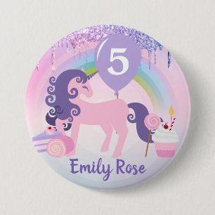 Cute Purple & Pink Unicorn Treats Birthday Square 7.5 Cm Round Badge