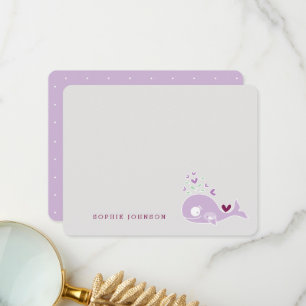 Cute Purple Pregnant Mummy Whale Girl Baby Shower Thank You Card