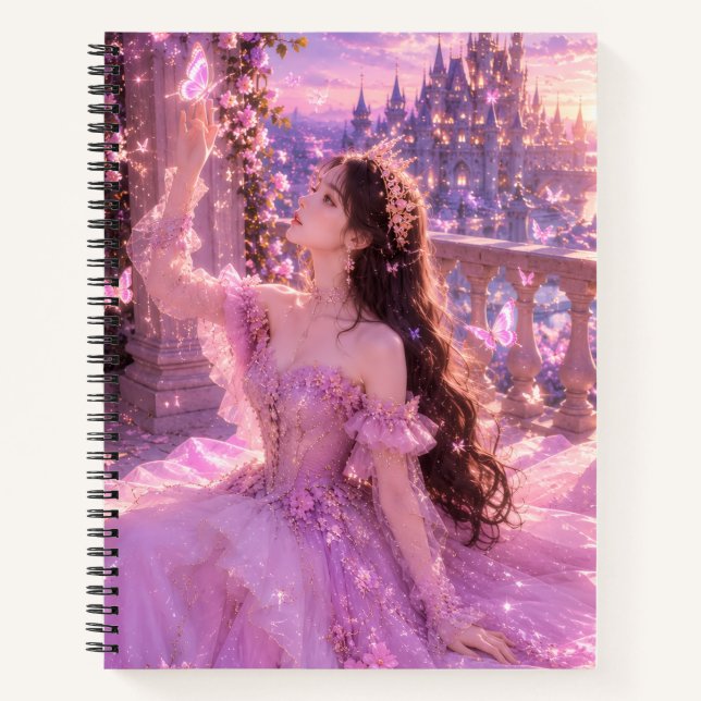 Cute Purple Princess College Ruled Notebook (Front)