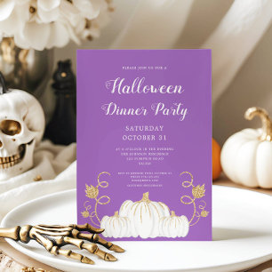 Cute Purple Pumpkin Halloween Dinner Party Invitation
