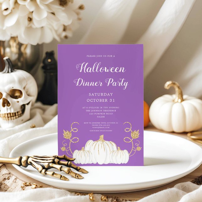 Cute Purple Pumpkin Halloween Dinner Party Invitation (Cute Purple Pumpkin Halloween Dinner Party Invitation)