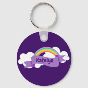 Cute Purple Rainbow Monogram Girly Key Ring