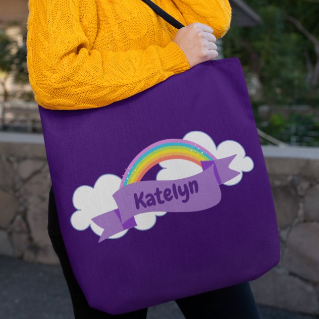 Cute Purple Rainbow Personalised Tote Bag (Creator Uploaded)