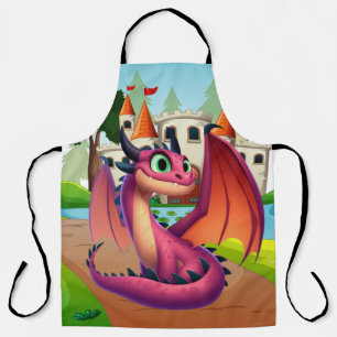 Cute purple/red cartoon dragon apron