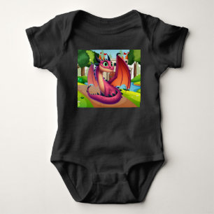 Cute purple/red cartoon dragon baby bodysuit