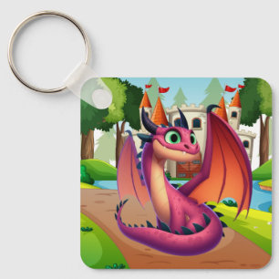 Cute purple/red cartoon dragon key ring