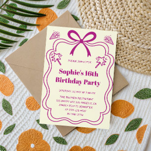 Cute Purple Ribbon Frame Sweet 16 Birthday Party Invitation