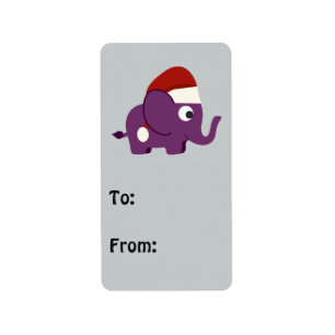 Cute Purple Santa Elephant Label