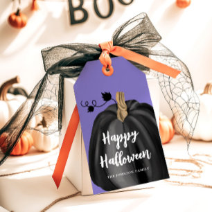 Cute Purple Script Pumpkin Halloween Gift Tags