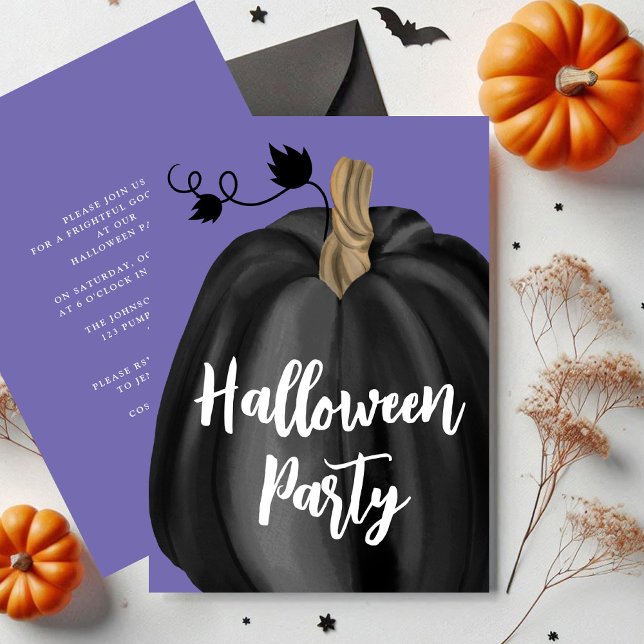 Cute Purple Script Pumpkin Halloween Party  Invitation (Cute Purple Script Pumpkin Halloween Party Invitation)